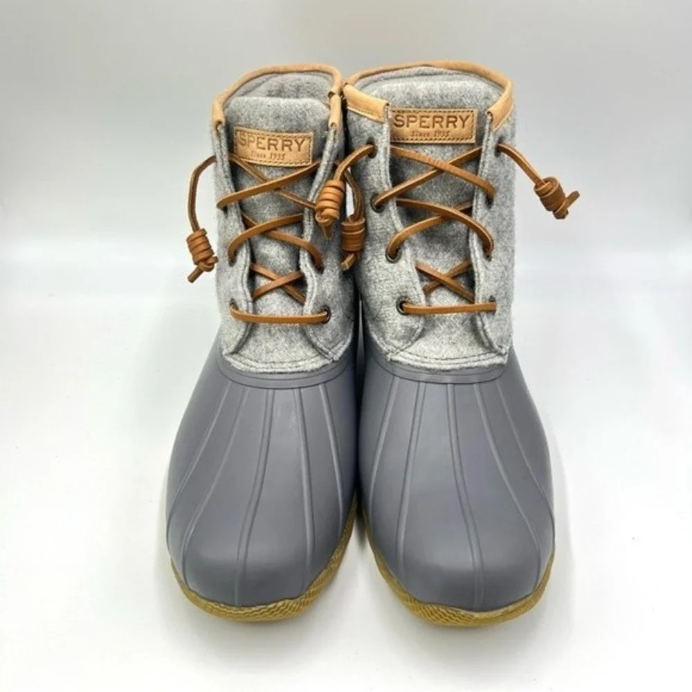 Sperry Womens Size 9.5 Saltwater‎ Grey Gray Wool Duck Boots STS82475